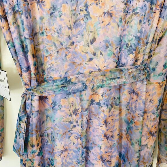 NWT LAUNDRY by SHELLI SEGAL Multi Color Floral Romantic Mesh Wrap Dress Size 16 - Picture 7 of 11